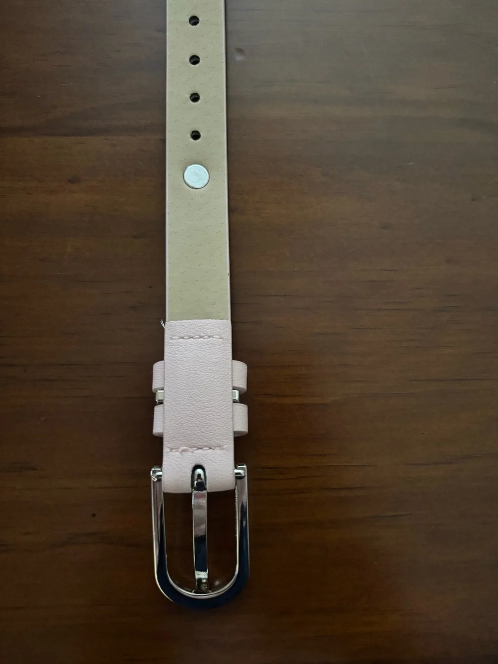 Steve Madden Classic Women's Slim Leather Belt in Light Pink Silver Buckle 42”L